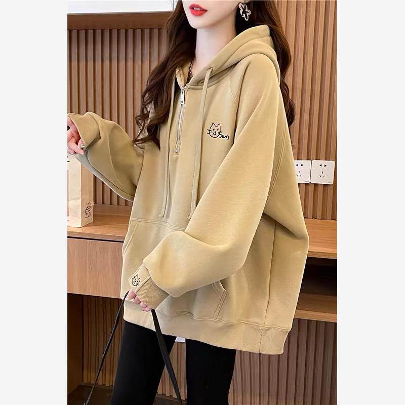 美式复古连帽卫衣外套女春秋款2024新款爆款宽松慵懒风长袖上衣女