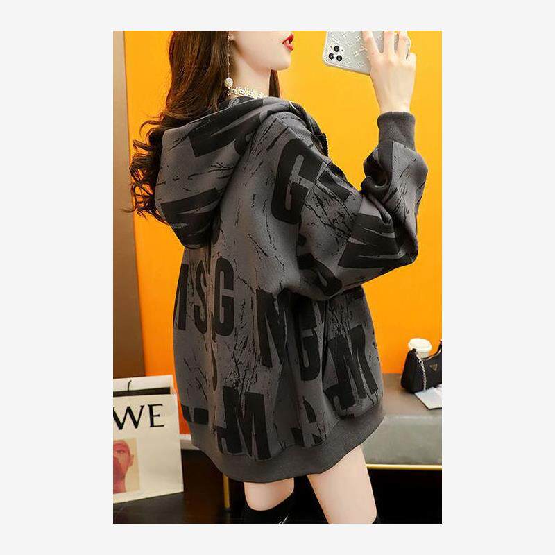 大码女装胖mm2-300斤宽松薄款卫衣外套女慵懒风拉链开衫棒球服潮