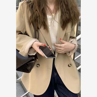 设计感小众上衣西装 英伦风卡其色西服套装 外套春秋韩版 网红小西装