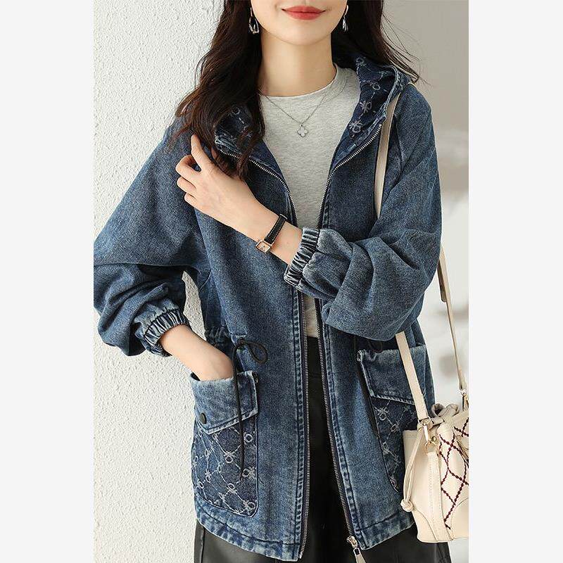 妈妈装2024新款秋装洋气春秋牛仔外套女短款连帽宽松休闲夹克上衣