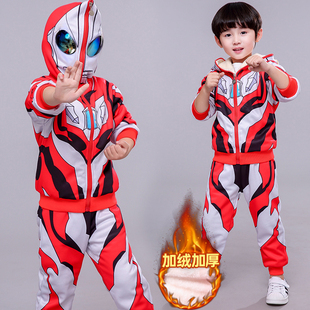 奥特曼衣服冬装男童过年新款套装男孩外套棉服冬季加绒加厚儿童潮