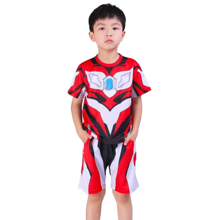 奥特曼衣服夏装男童短袖发光套装2025新款速干运动蜘蛛侠儿童装潮