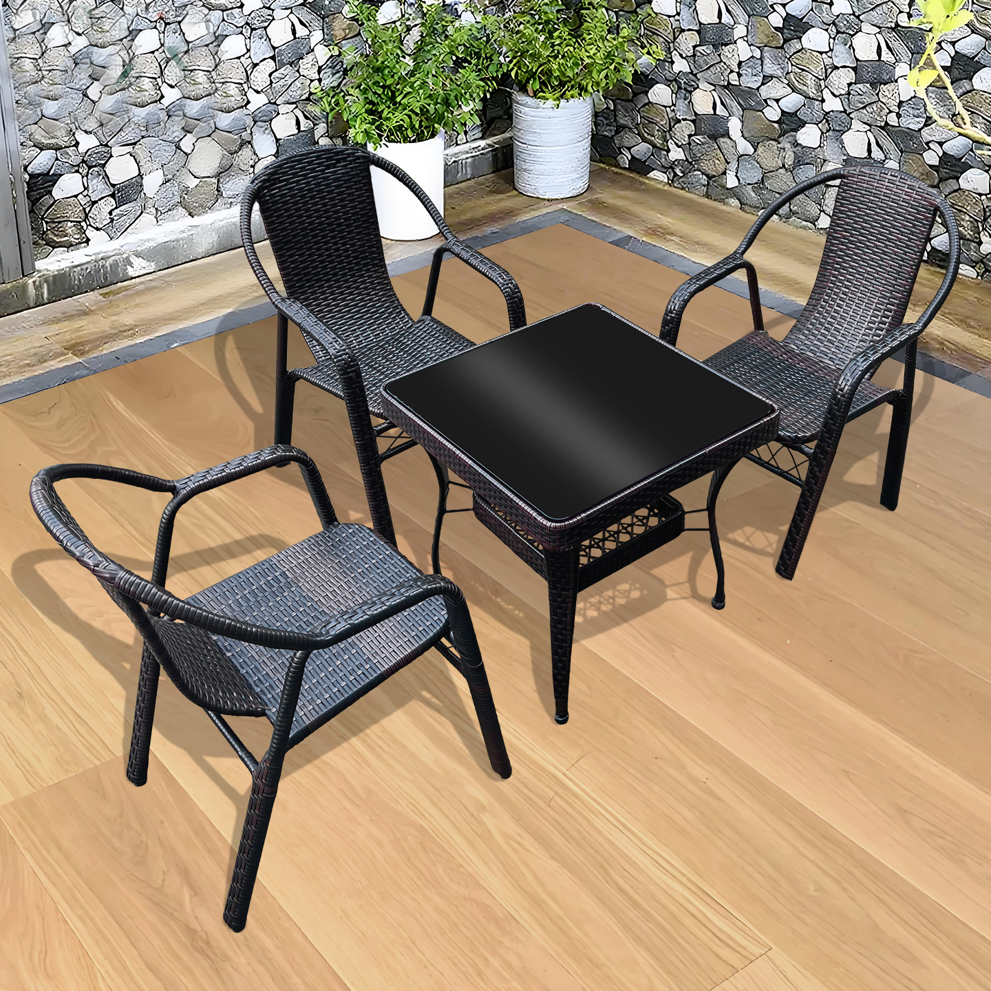 喝茶老样式高档三件套加大藤椅