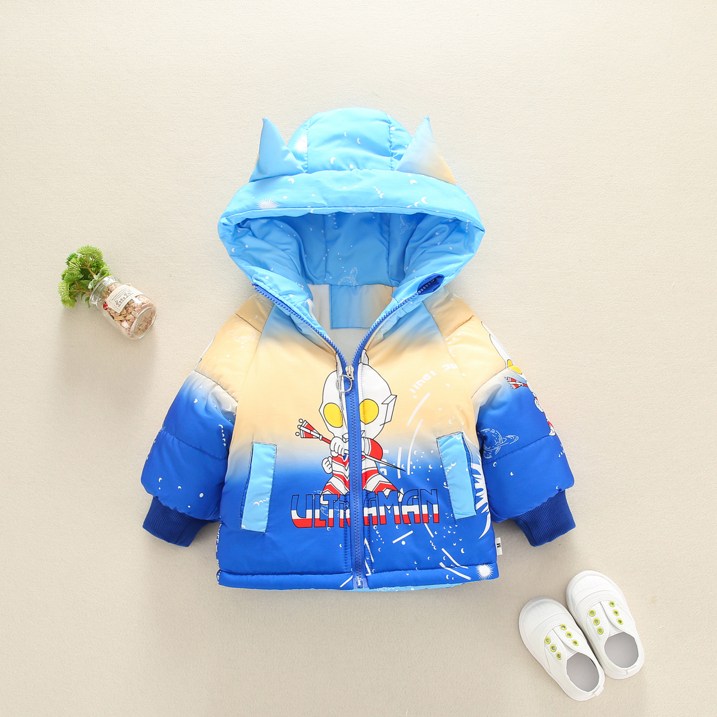 婴儿羽绒棉衣奥特曼冬装外套2025新款洋气男童一岁宝宝儿加厚棉服