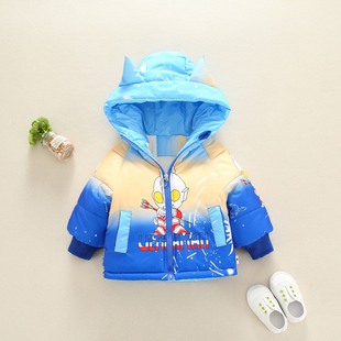 婴儿羽绒棉衣奥特曼冬装外套2025新款洋气男童一岁宝宝儿加厚棉服