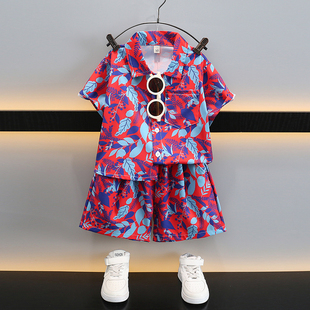 男童夏装套装2026新款儿童装短袖花衬衣痞帅中小童夏季时尚两件套