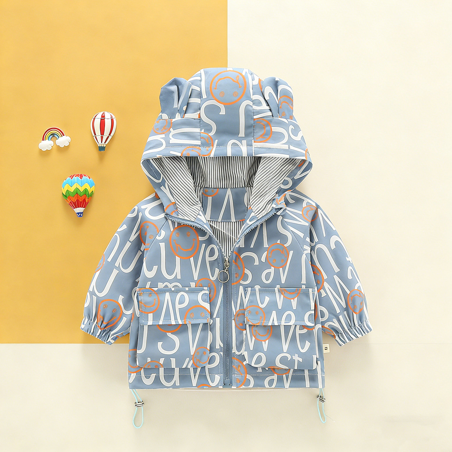 宝宝春装卡通风儿童外套1一4岁婴儿连帽拉链夹克风衣洋气春秋上衣