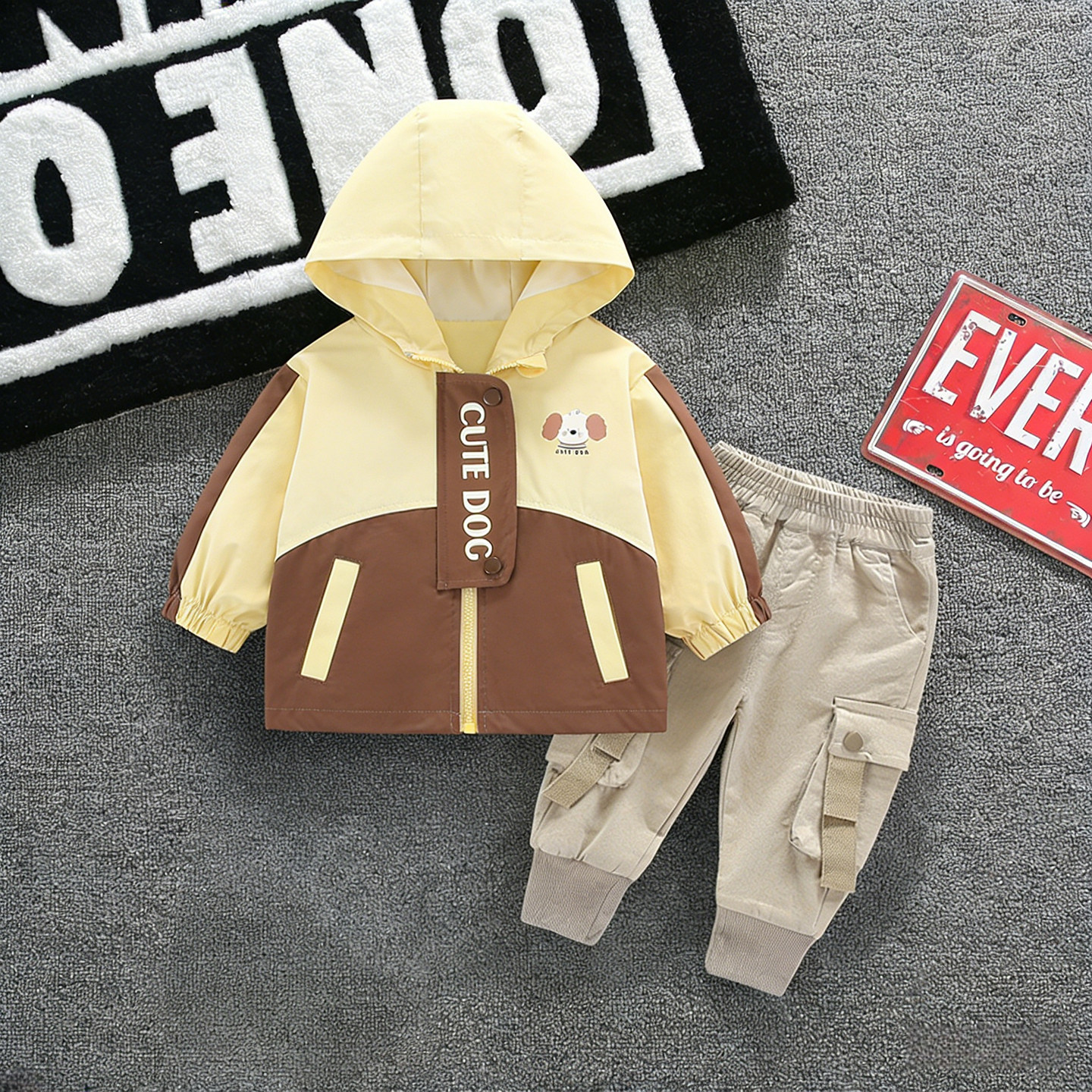 男童春装2026卡通风小童春秋套装宝宝婴儿工装裤外套两件套1一4岁