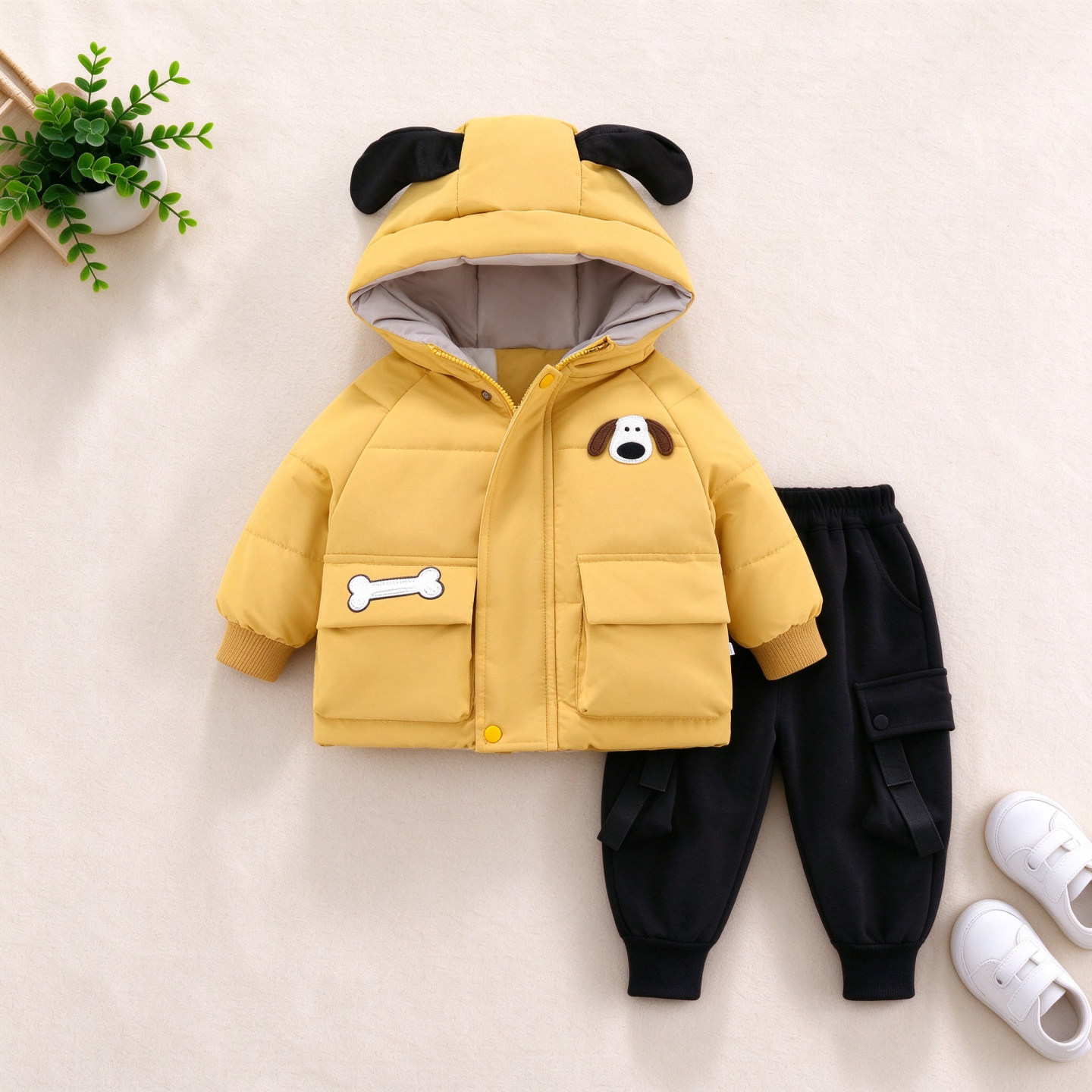 男童加绒加厚棉服两件套