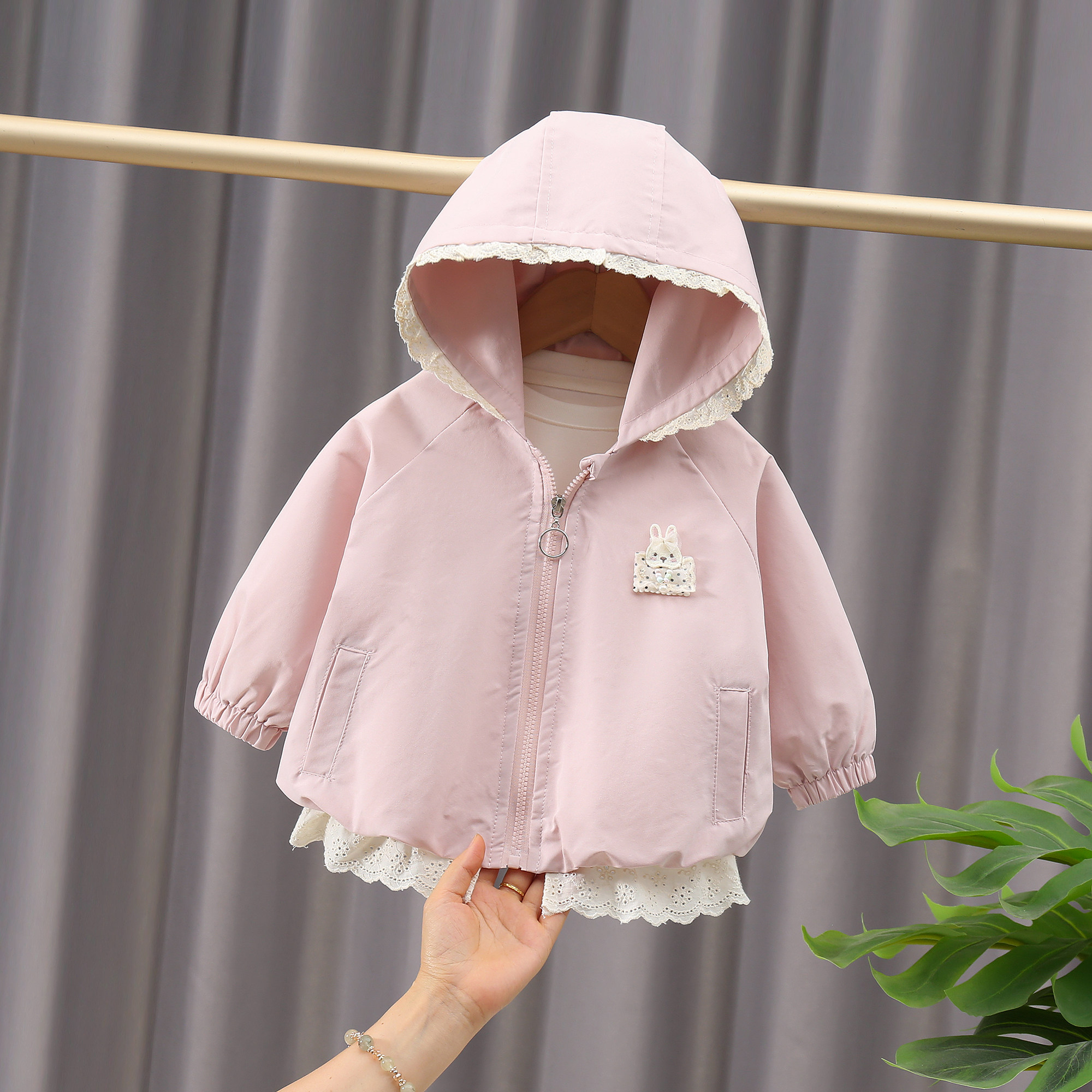 女童春秋连帽拉链外套