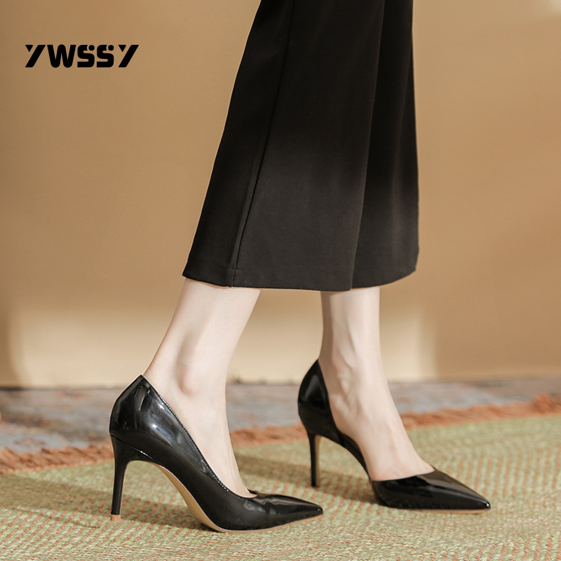 H6338-5黑色侧空女鞋羊皮鞋垫小众设计夏季女鞋尖头细跟高跟鞋女