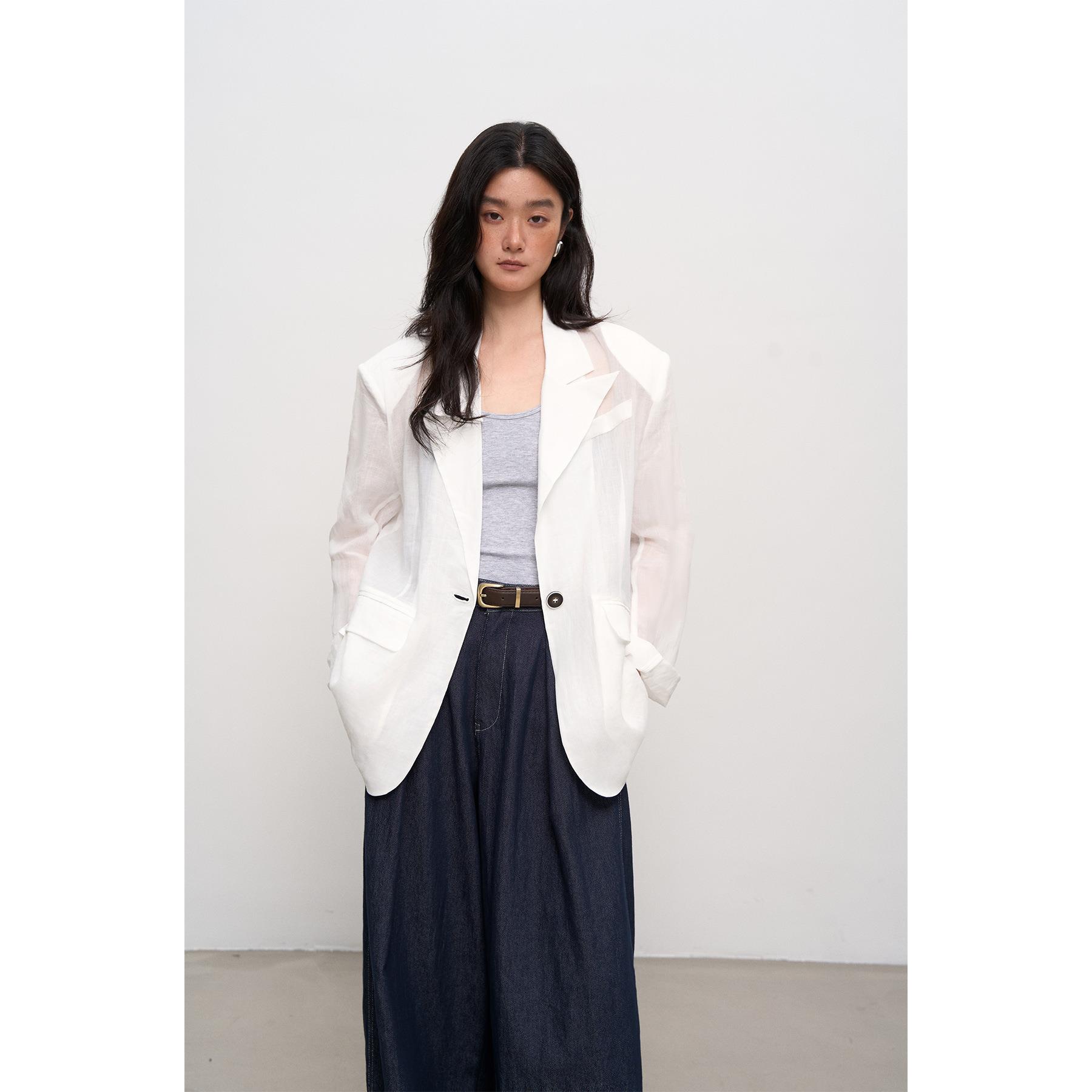 长袖轻薄透气防晒全亚麻小西装外套女夏季高级感250385