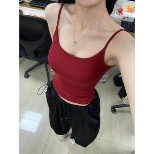 性感辣妹吊带女夏季 U领防走光小背心 带胸垫打底内搭无袖 上衣修身
