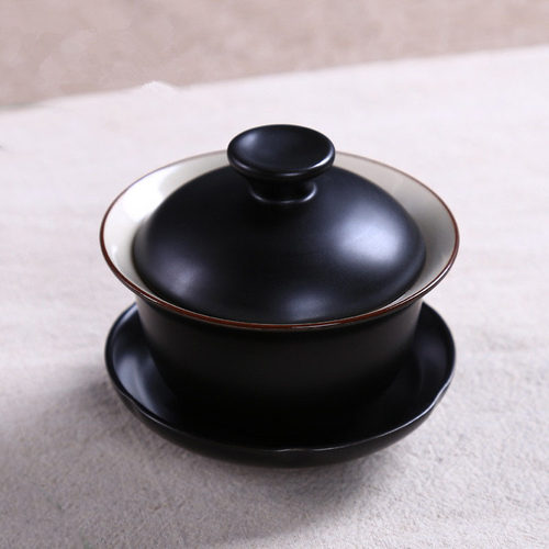 唐月窑高档功夫茶具套装家用三才碗大号泡茶碗家用黑色盖碗伴手礼