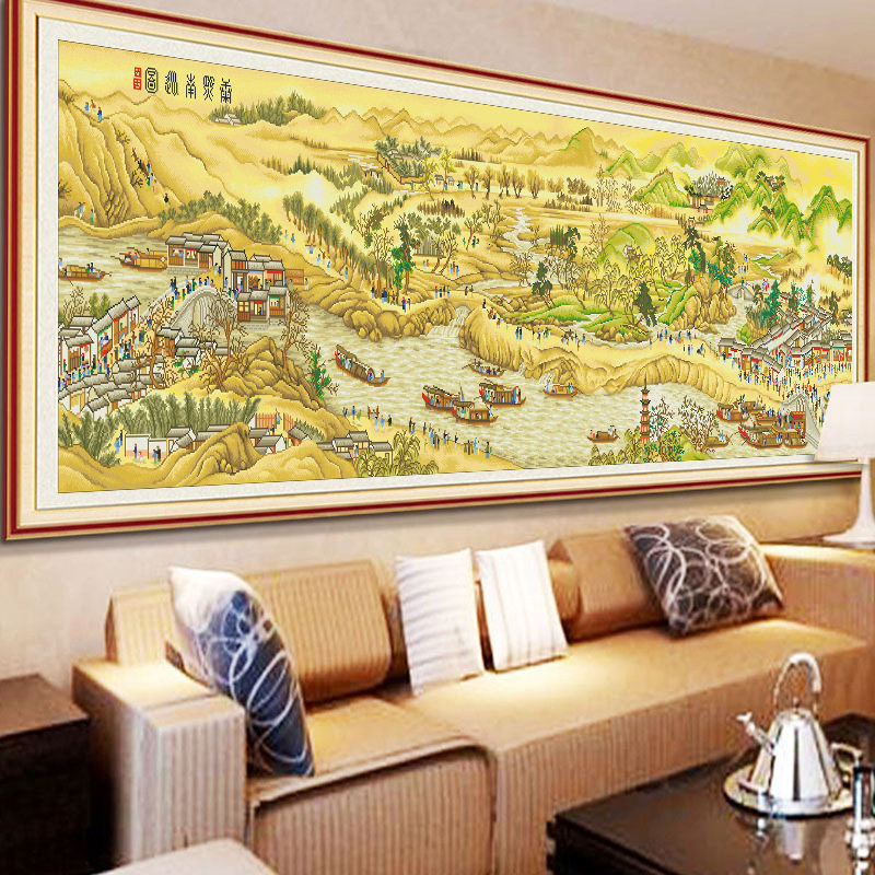 2026新款古绢布印花十字绣中式古典客厅山水风景画康熙南大格满绣