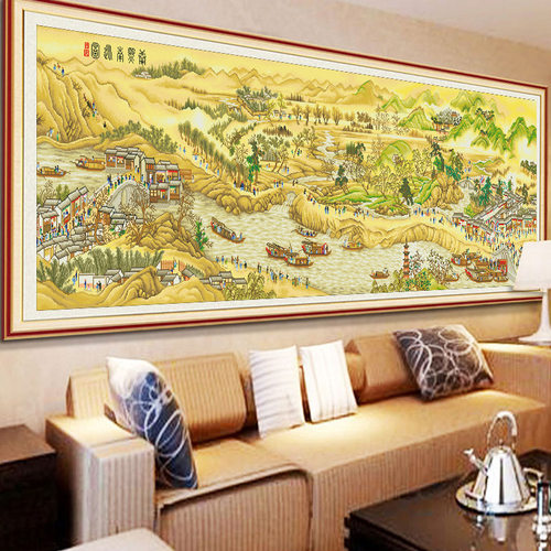 2026新款古绢布印花十字绣中式古典客厅山水风景画康熙南大格满绣