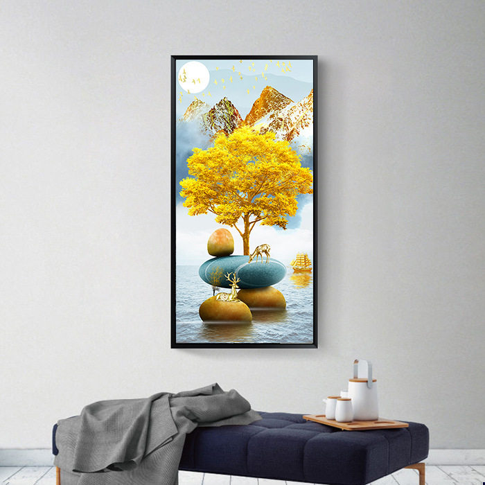 满绣印花十字绣北欧发财树麋鹿画