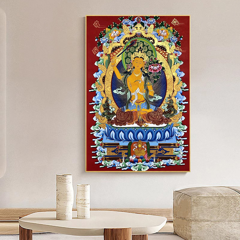 钻石十字绣满钻点贴钻石画中式复古人物文殊菩萨客厅中堂画粘砖秀