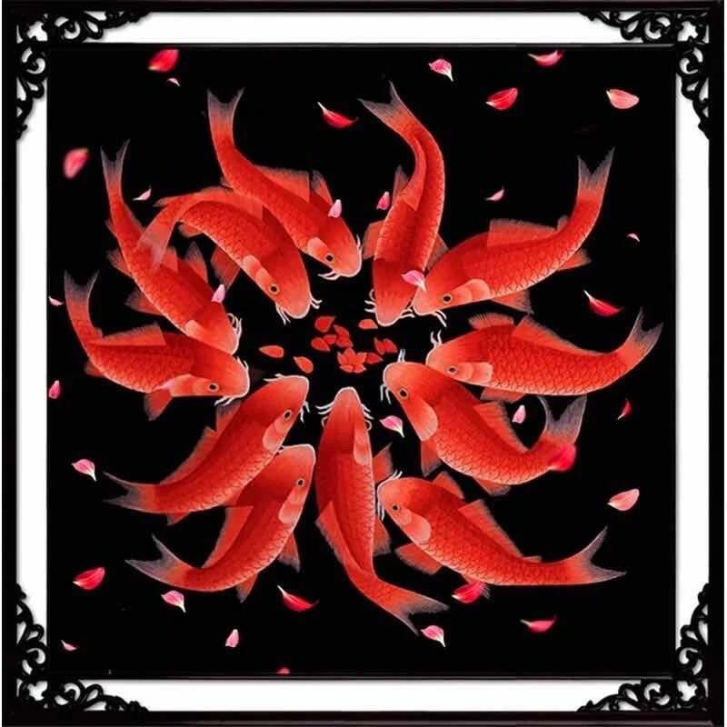 大格满绣印花十字绣年年有余金鱼