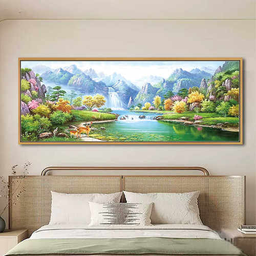 聚宝盆沙发背景画十字绣满绣自绣