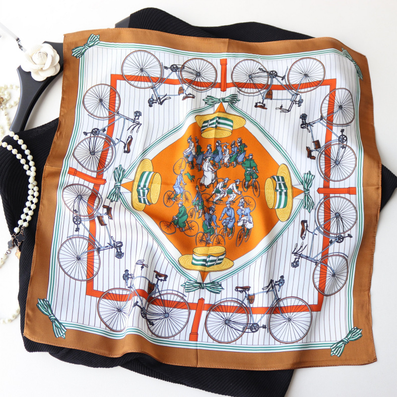 韩版新款自行车杭州真丝小方巾春秋桑蚕丝小丝巾丝绸礼品领巾