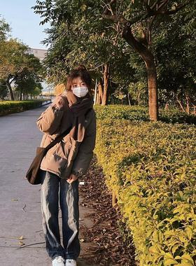 韩系小众设计感连帽棉衣棉服加厚保暖短款面包服宽松棉袄外套女