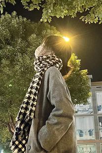 高级感千鸟格千年黑格子围巾韩版复古撞色情侣围脖加厚两用大披肩