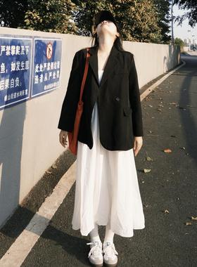 港风黑色正肩西装外套设计感开叉气质宽松休闲小个子高级感西服