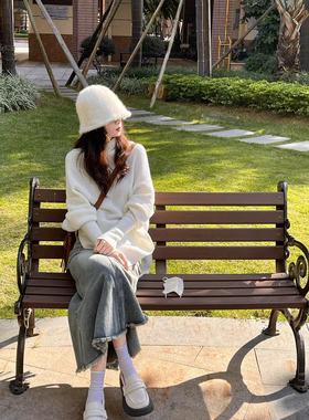 白色高领不规则蝙蝠袖毛衣宽松高级设计感中长款气质温柔风针织衫