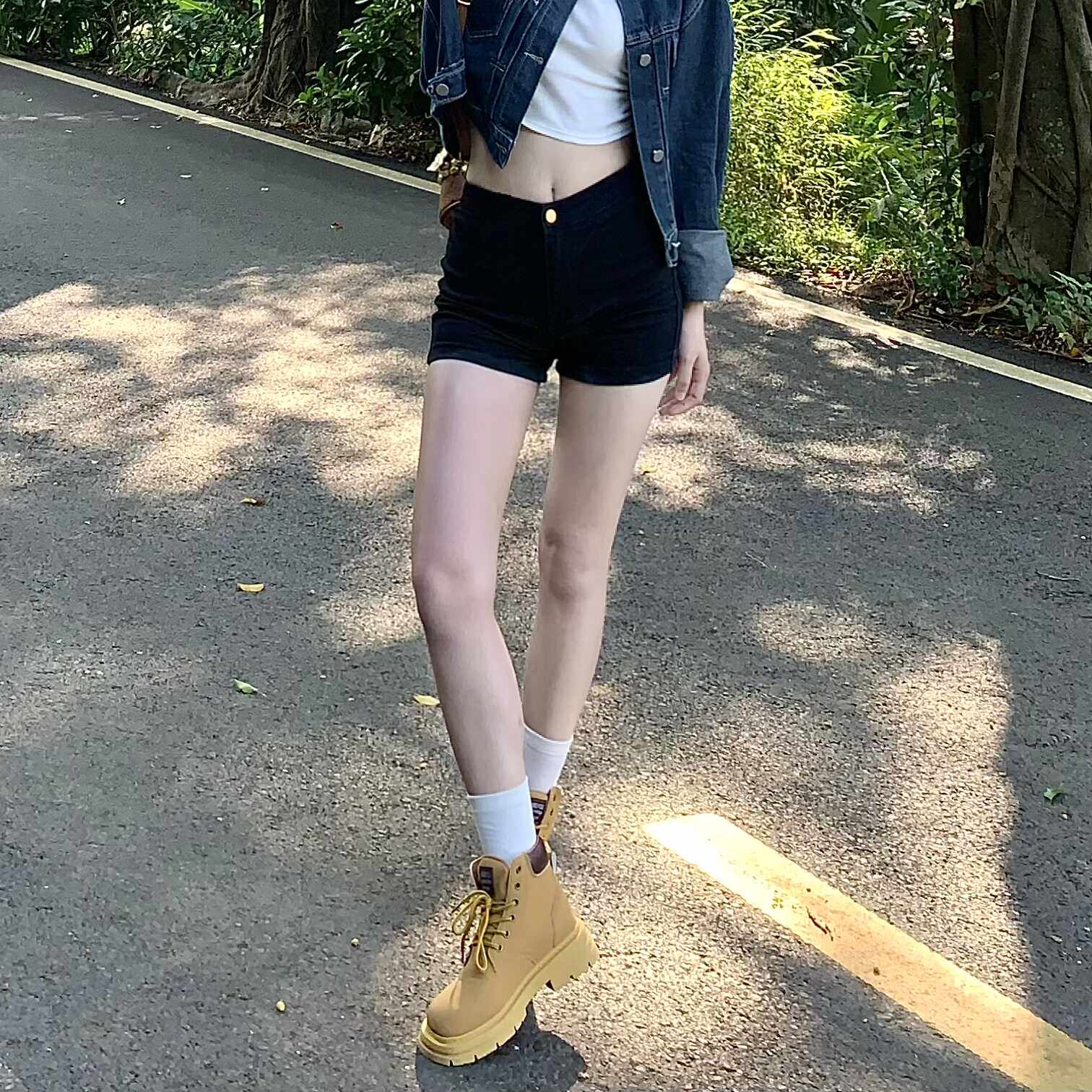 小个子黑色紧身短裤低腰弹力图片