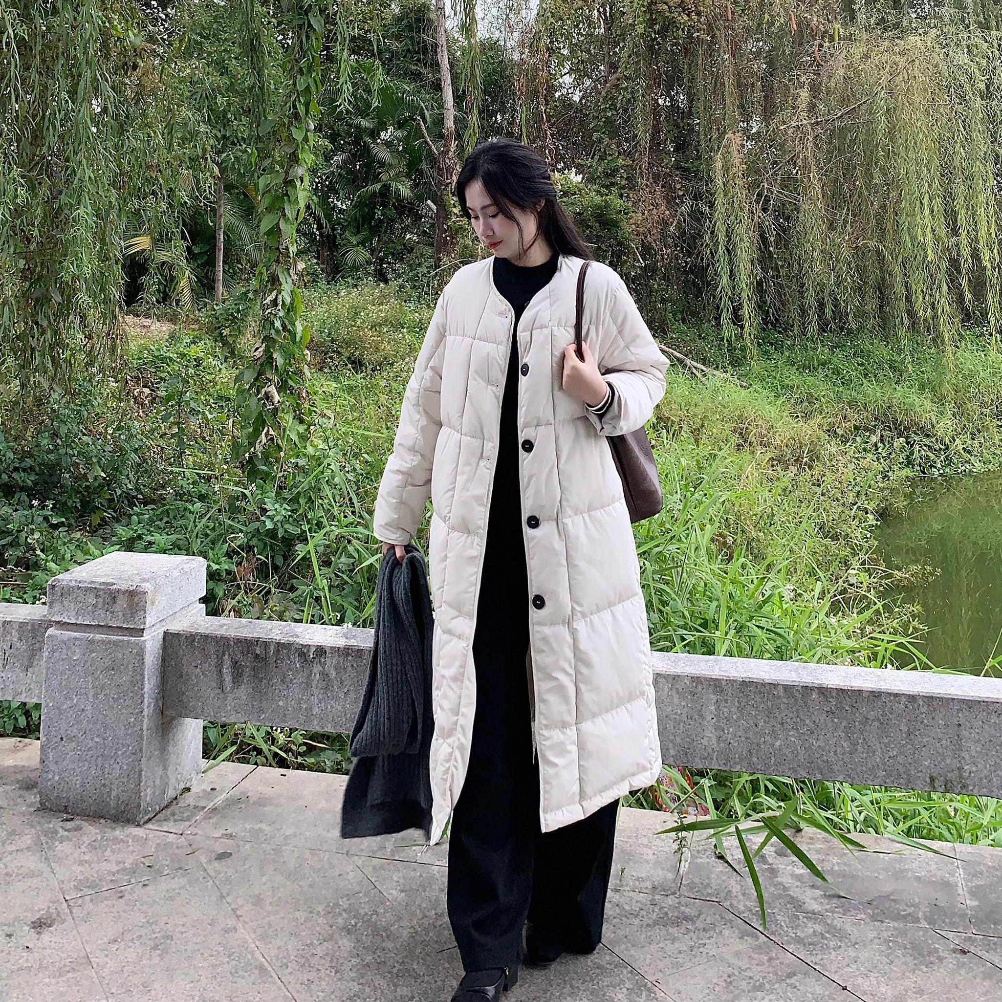 过膝棉服外套韩系简约风宽松显瘦