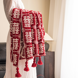 奕楚ins风百喜毯新年午睡新婚结婚喜字订婚毛毯礼物新娘新人闺蜜