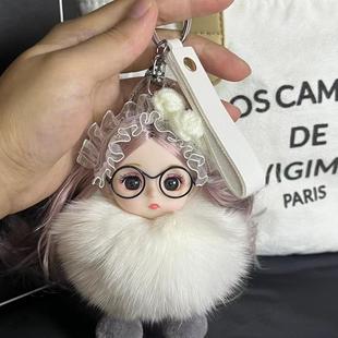 【芭比娃娃】真狐狸毛汽车钥匙扣挂件可爱毛绒公仔玩偶书包包挂饰