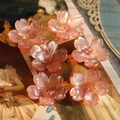 日本进口树脂粉色波光大樱花复古董中古DIY手工半成品配件vinatge