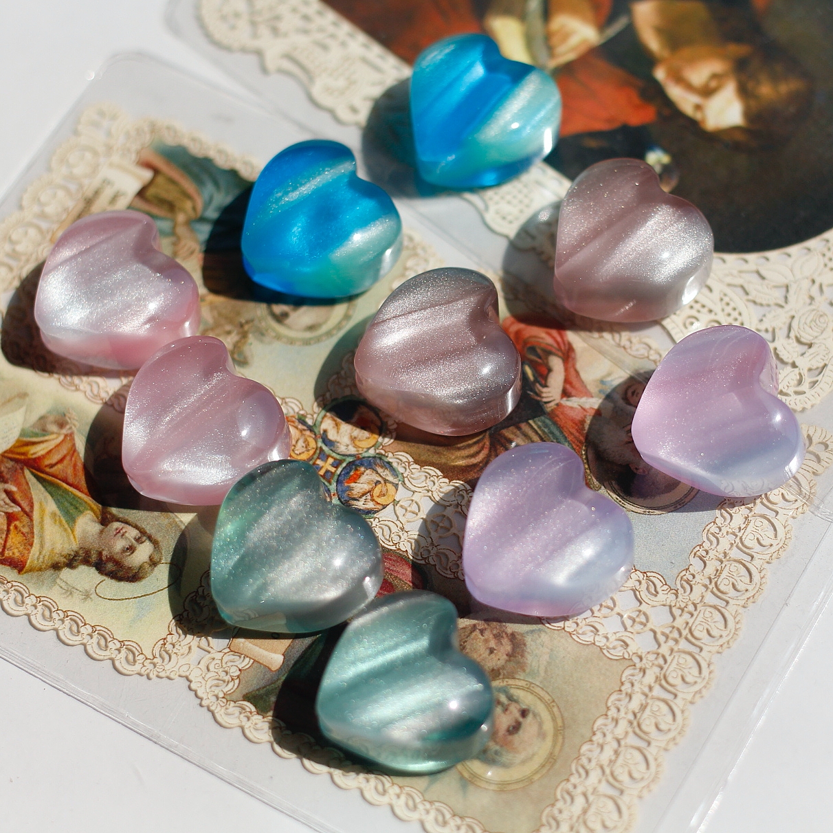 日本进口星空细闪光银河丝绸感大爱心形树脂通孔DIY散珠串珠21mm