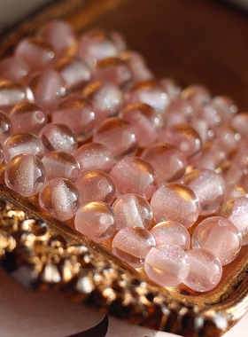 意大利闪点珠光粉色树脂珠1990s欧洲进口中古董感散珠子串珠