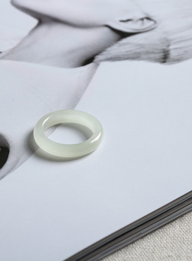 13号戒指 和田玉白玉鼓条圆弧素圈指环 5748