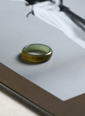 16号戒指 新疆和田玉糖料糖青玉泥鳅背圆弧素圈指环 9162