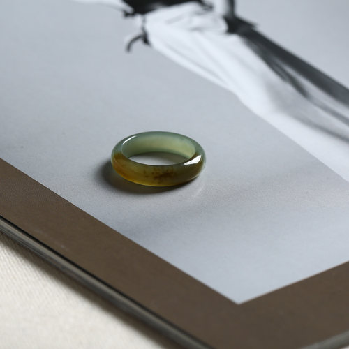 16号戒指 新疆和田玉糖料糖青玉泥鳅背圆弧素圈指环 9162