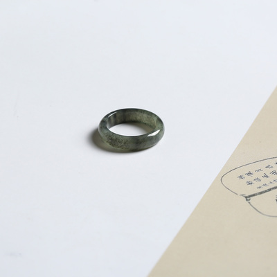 7号戒指 新疆和田玉青花窄条泥鳅背小尺码圆弧素圈指环 尾戒 410