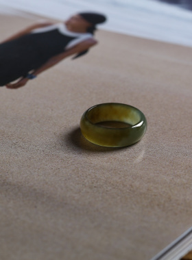 7号戒指 新疆和田玉糖料糖青小尺码圆弧素圈指环 尾戒 2906