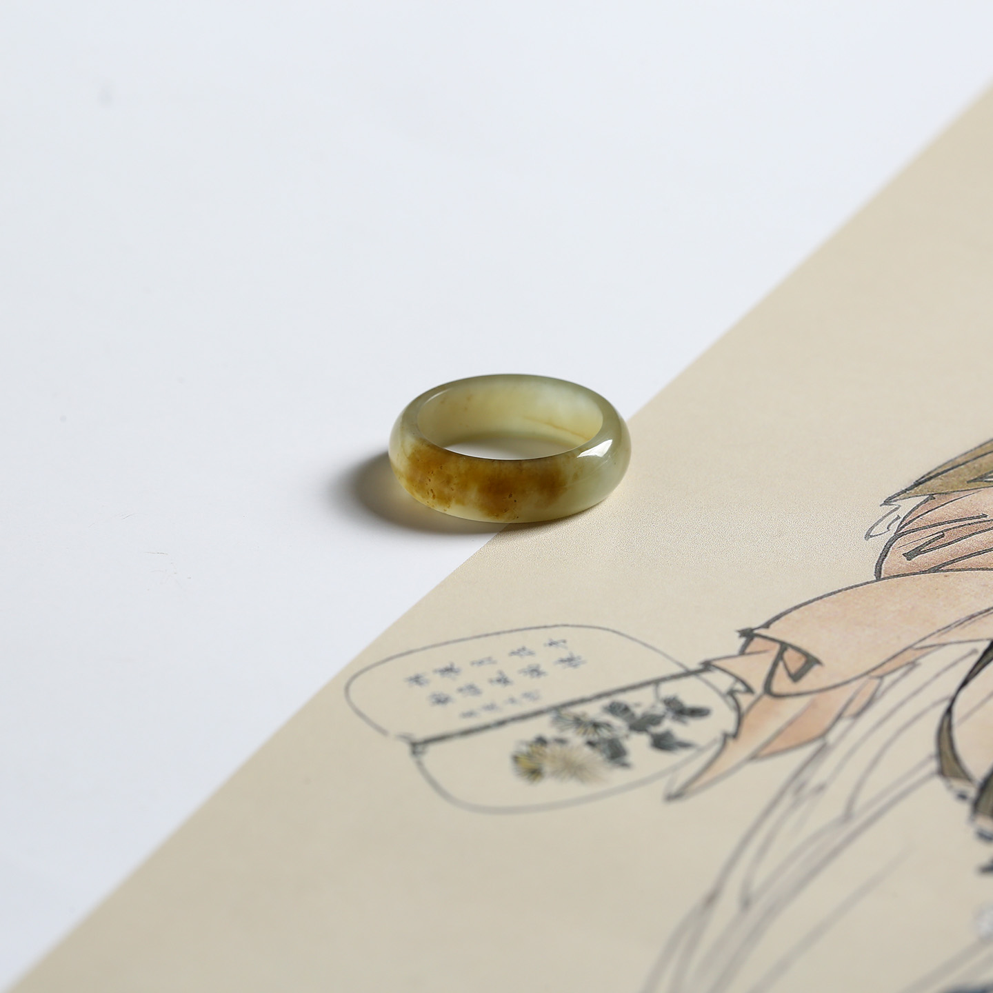 12号戒指 新疆和田玉糖料糖玉泥鳅背圆弧素圈指环 425