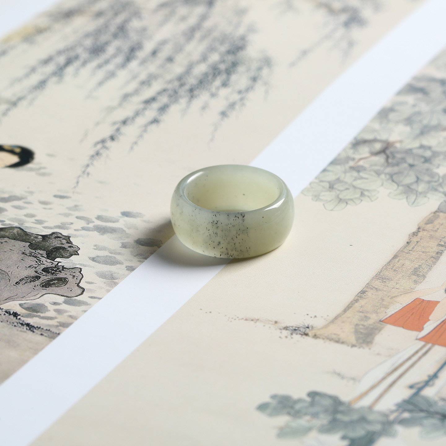 18号戒指 新疆和田玉青花籽料 籽玉宽条圆弧素圈指环 432