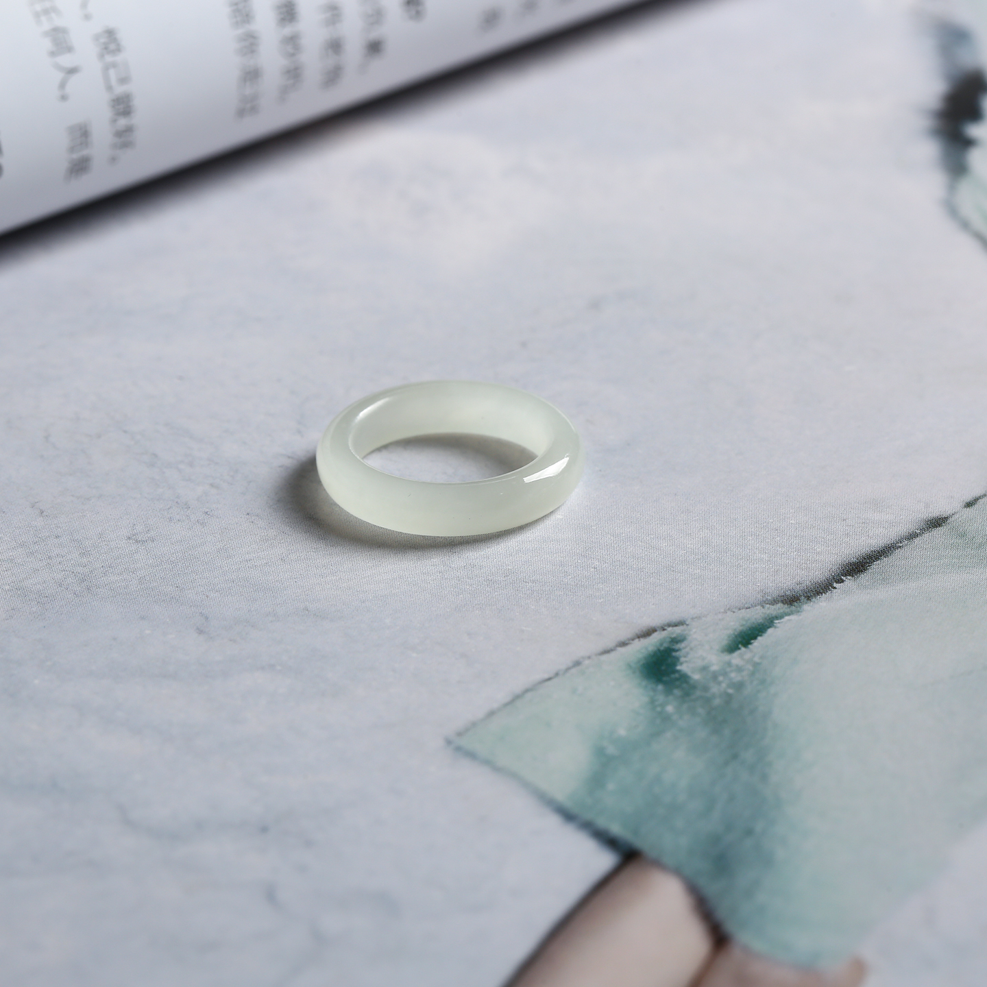 13号戒指 和田玉白玉圆弧素圈指环 5168