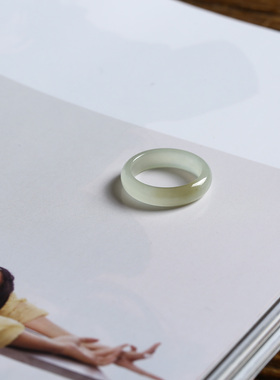 7号戒指 新疆和田玉糖料唐青玉窄条泥鳅背小尺码指环 尾戒 9134