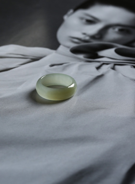 1号戒指 新疆和田玉糖料糖青玉小尺码圆弧素圈指环 尾戒 1109