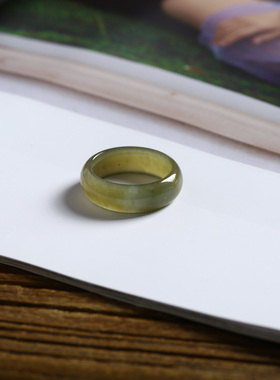 15号戒指 新疆和田玉糖料糖玉泥鳅背圆弧素圈指环 2834