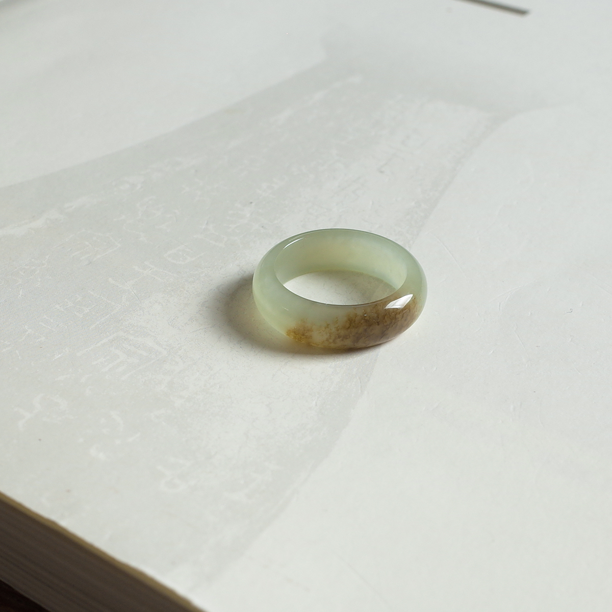 12号戒指 和田玉黄口料糖黄玉唐草纹圆弧素圈指环 10023