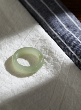 32号戒指 和田玉晴水青白大尺码指环 4428