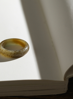 14号戒指 和田玉糖玉戒指 唐草纹素圈指环 8602